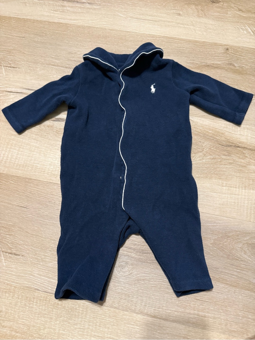 Ralph Lauren Navy One-Piece Footie with White Piping
